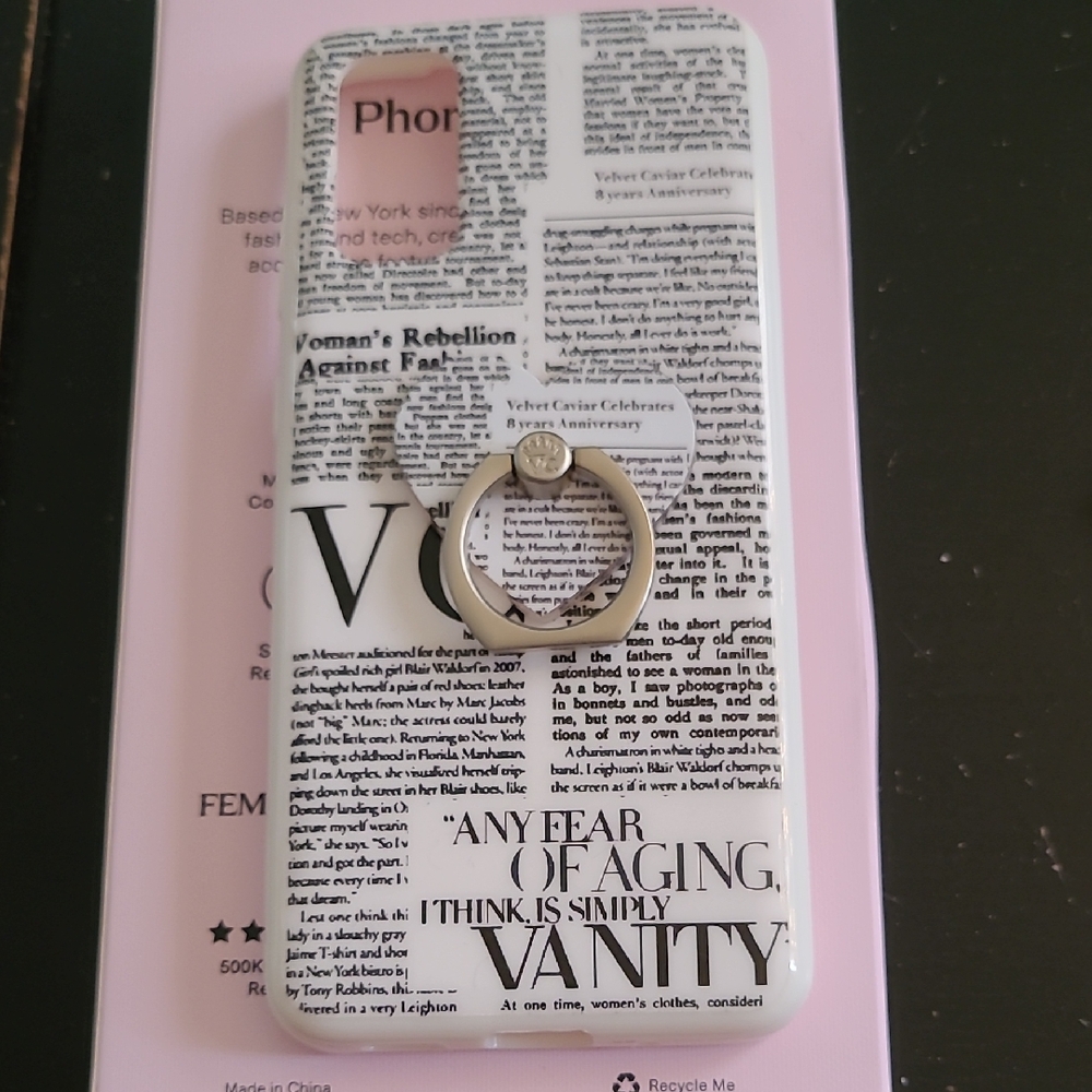 Velvet Caviar Black and White Newspaper Print Phone Case with Ring Holder